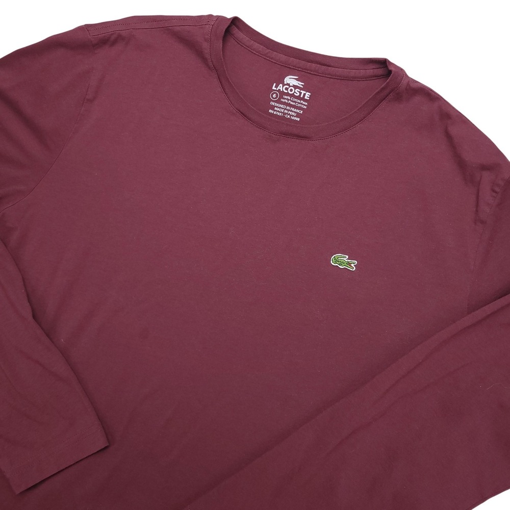 Lacoste Shirt Mens 2XL Red Pima Cotton Long Sleeve Croc Logo Tee Casual Top